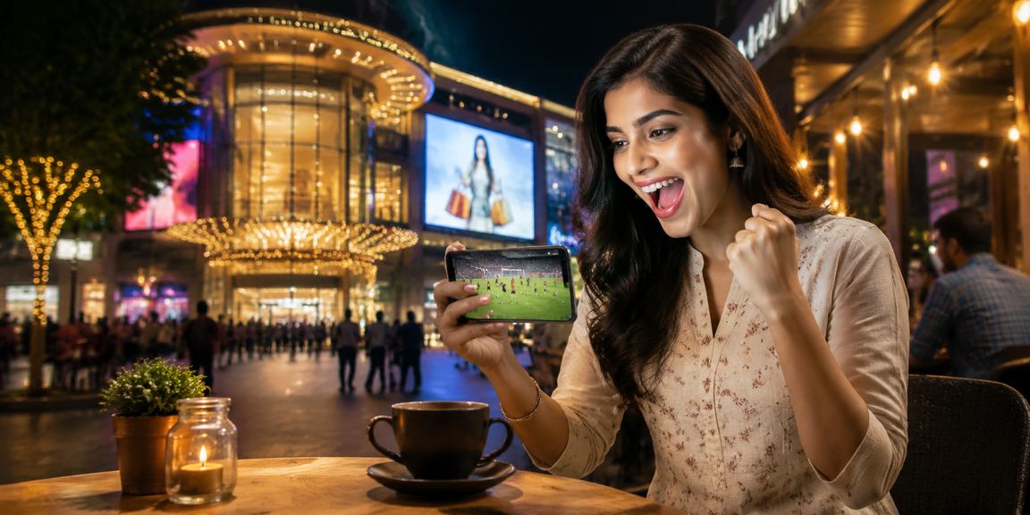 Happy Indian woman registering with bonus offer in Delhi